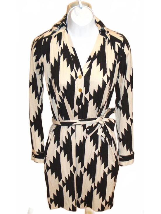 Diane Von Furstenberg Dresses & Skirts - Diane Von Furstenberg / DVF Golda Silk Shirt Dress Geometric Black White Print
